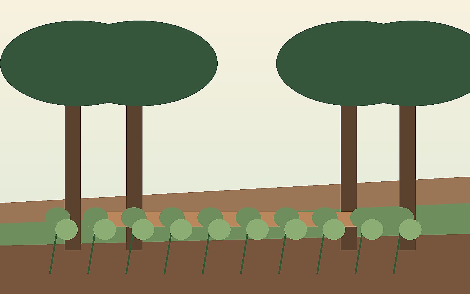 Three garden beds mulched with straw, wood mulch, and leaves